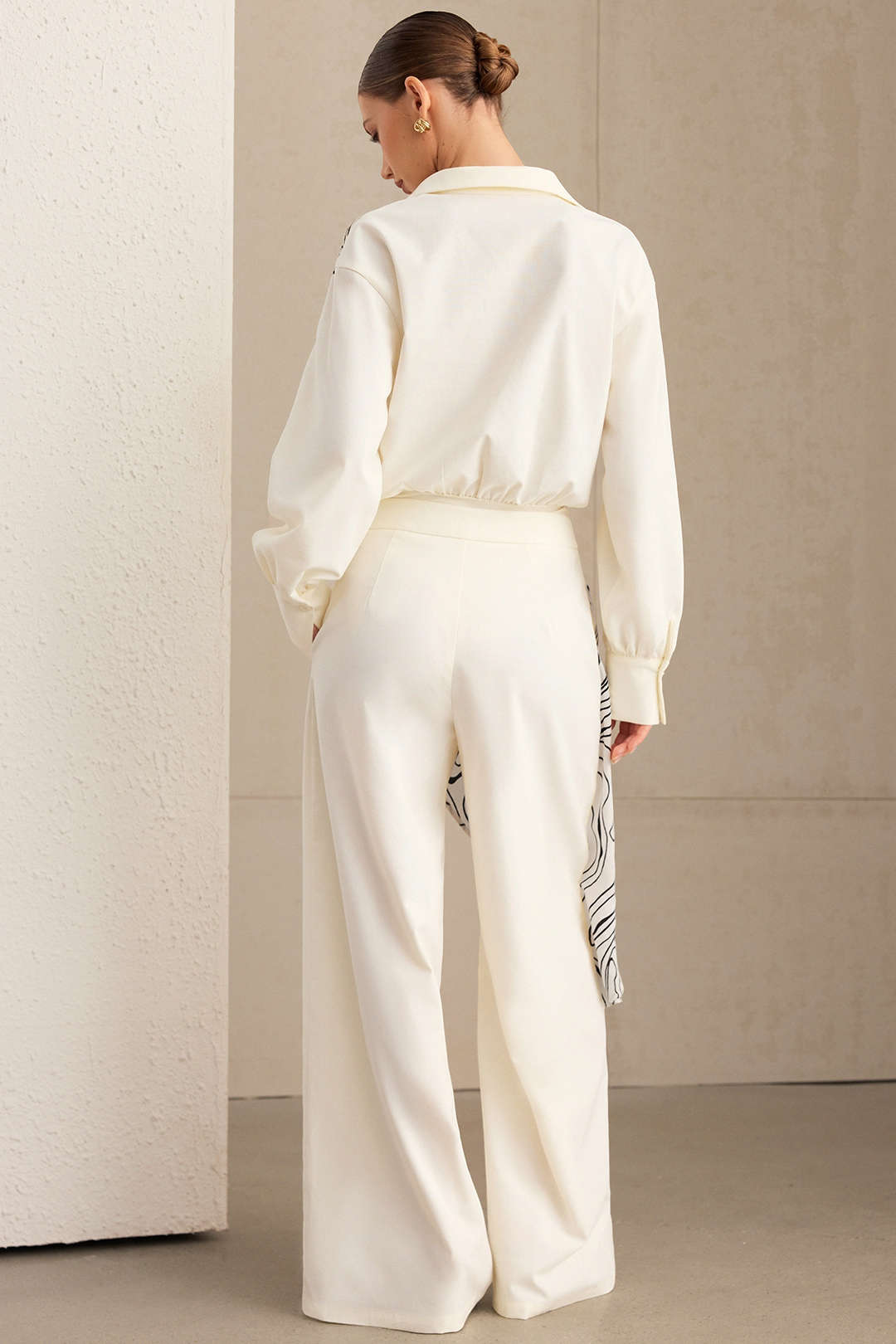 Abstracte print linnen broek