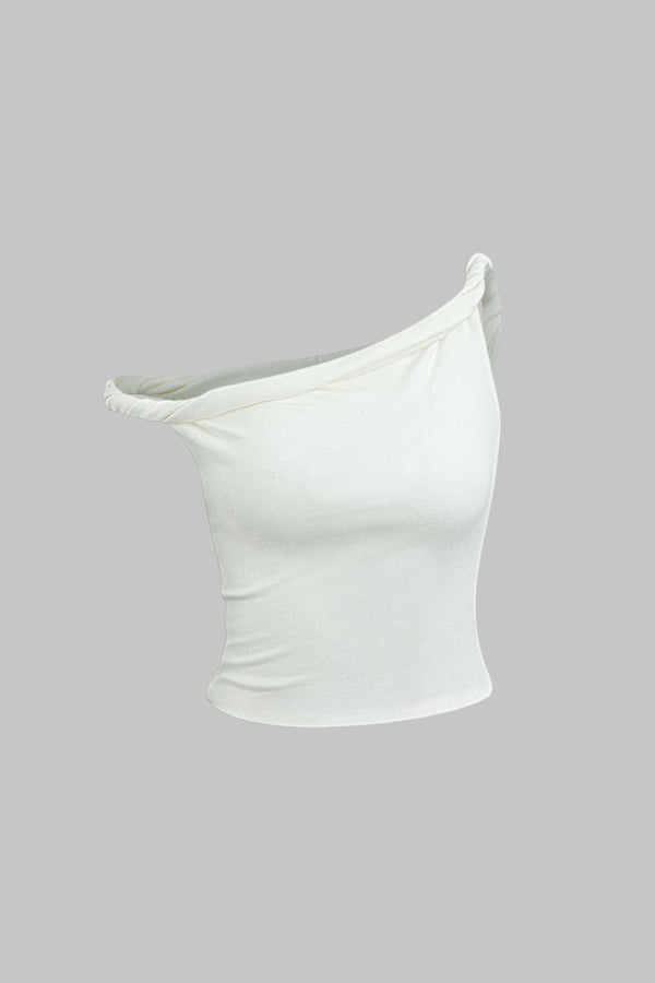 Asymmetrische mouwloze top met gedraaid detail