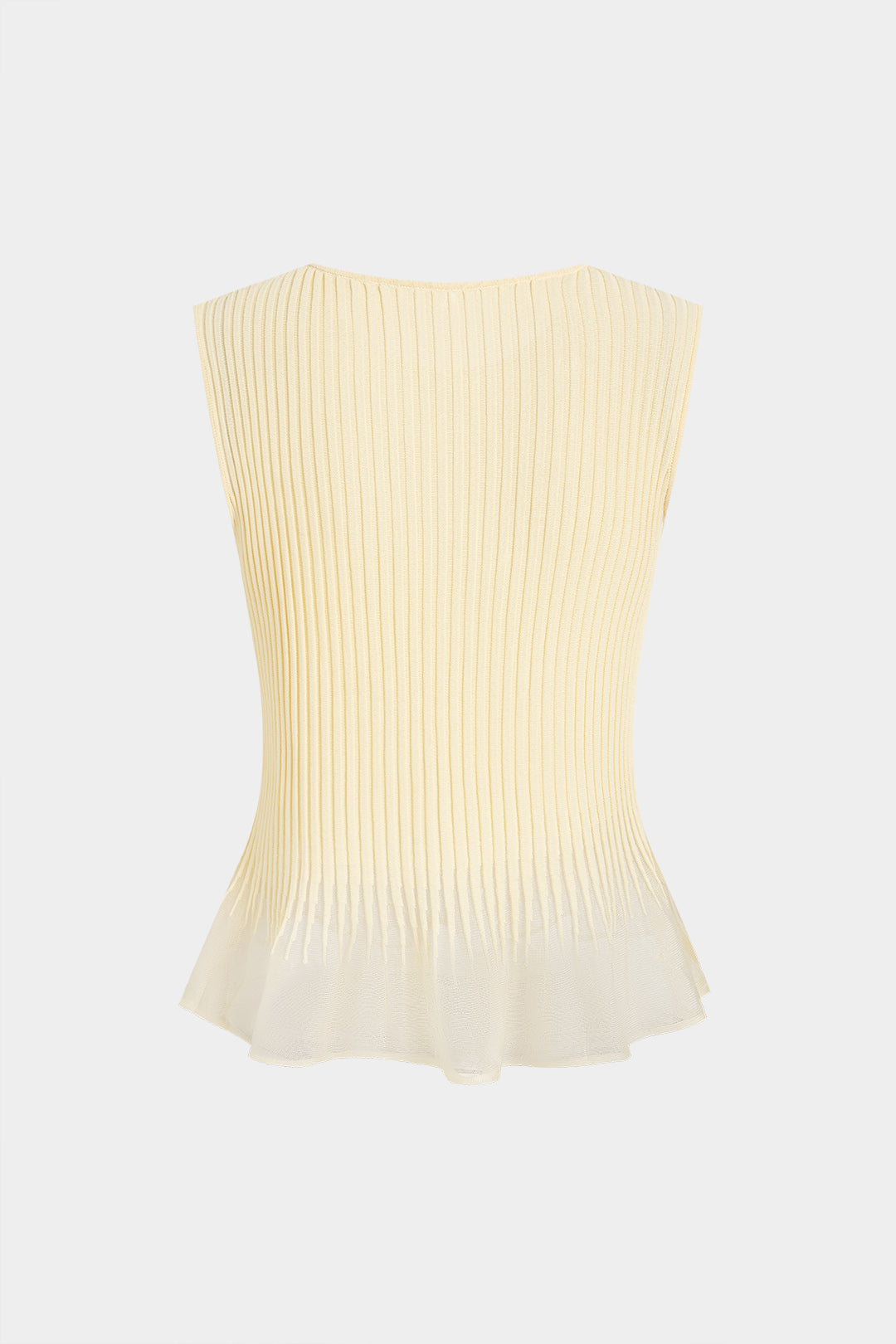 Gebreide geribde tanktop met ronde hals en ruches