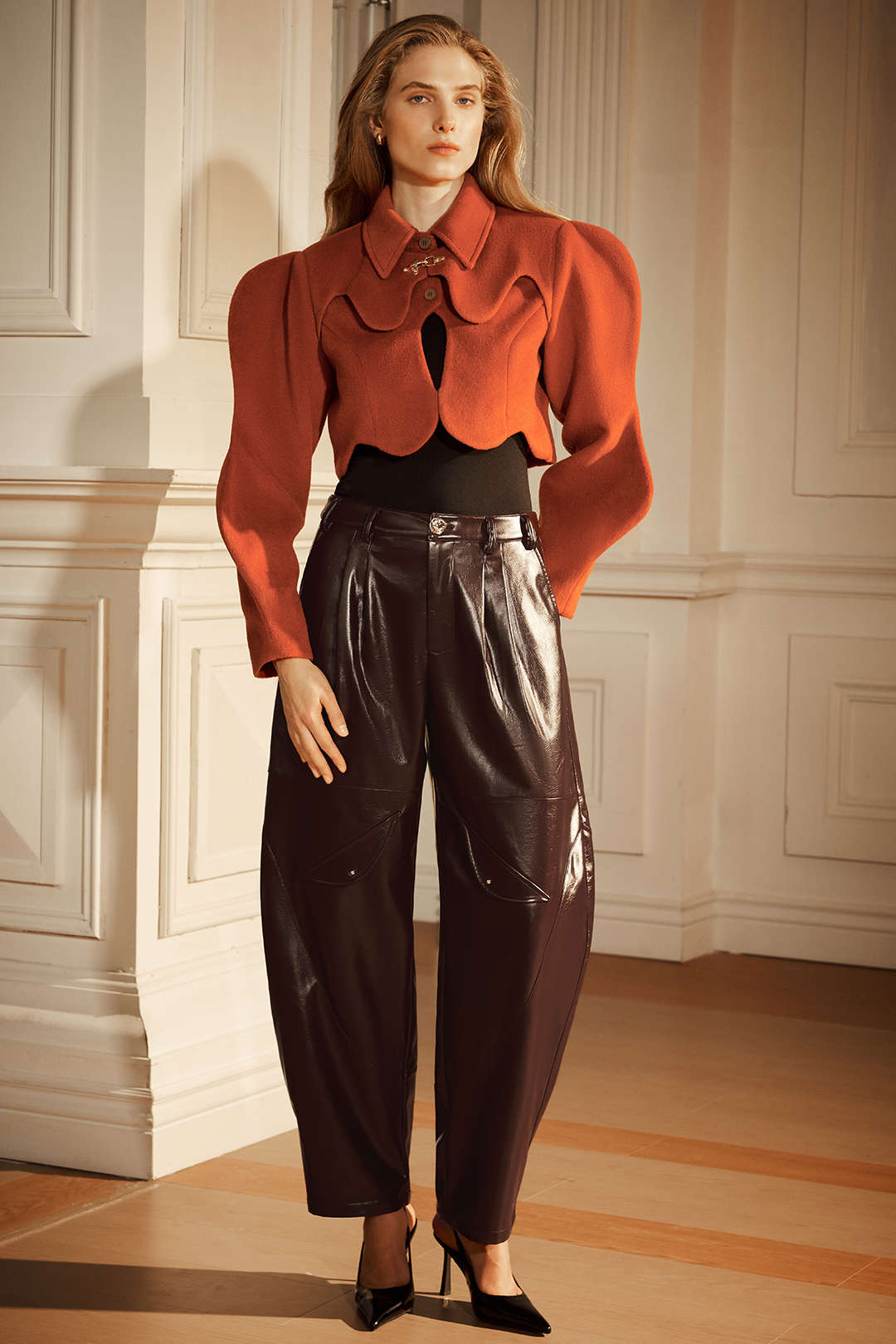 Leren-look metallic broek met ballonmodel