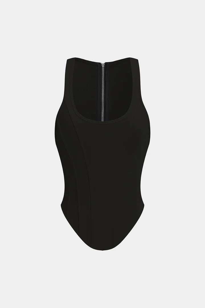 Tank top with zipper and corset waist