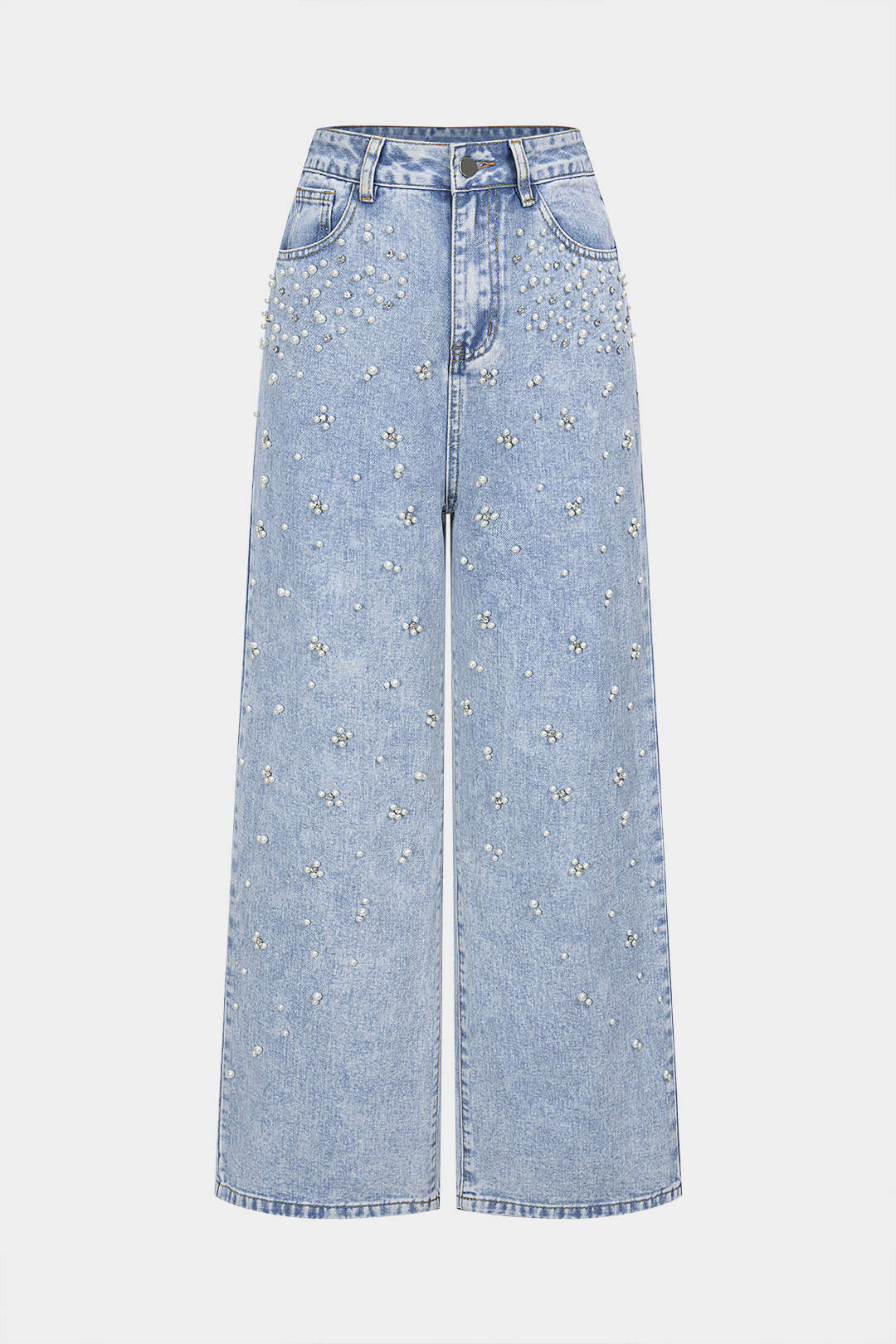 Jeans met parels en rechte pijp