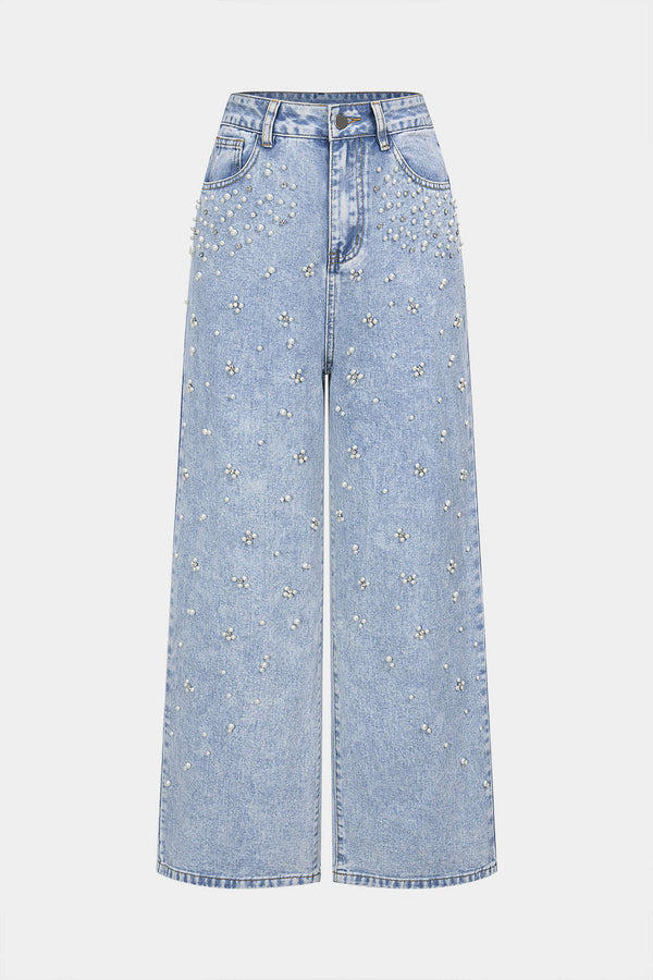 Jeans met parels en rechte pijp