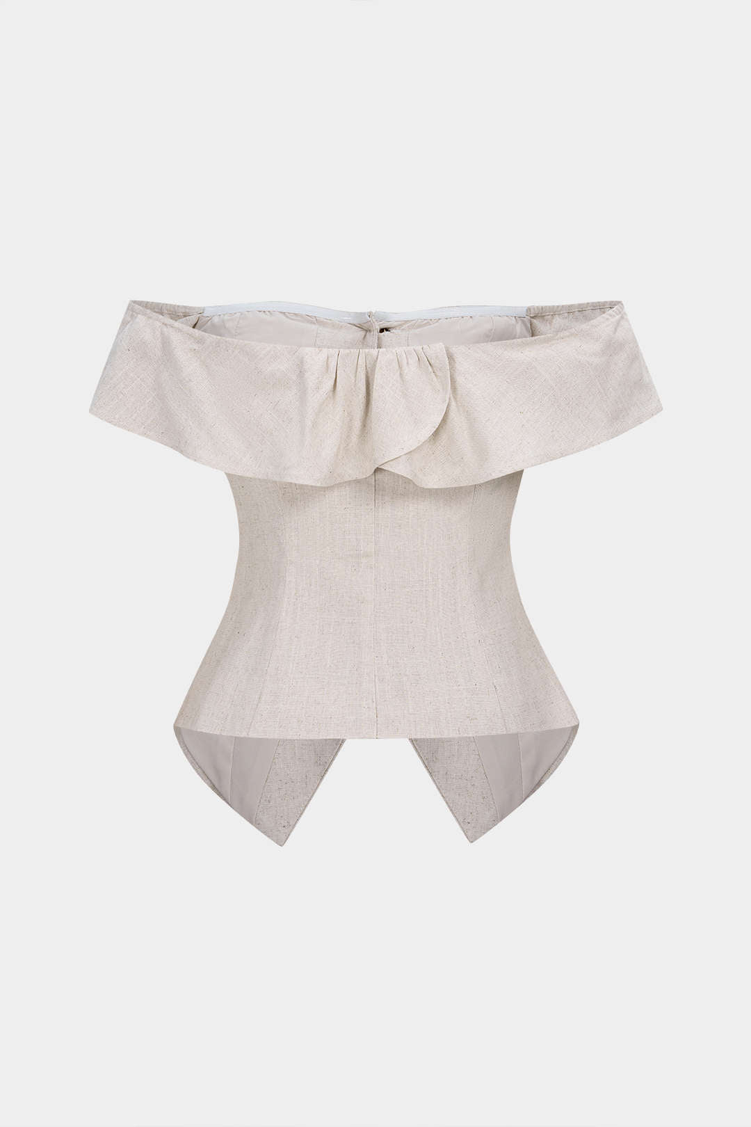 Linnen metallic top met knoopjes en blote schouders