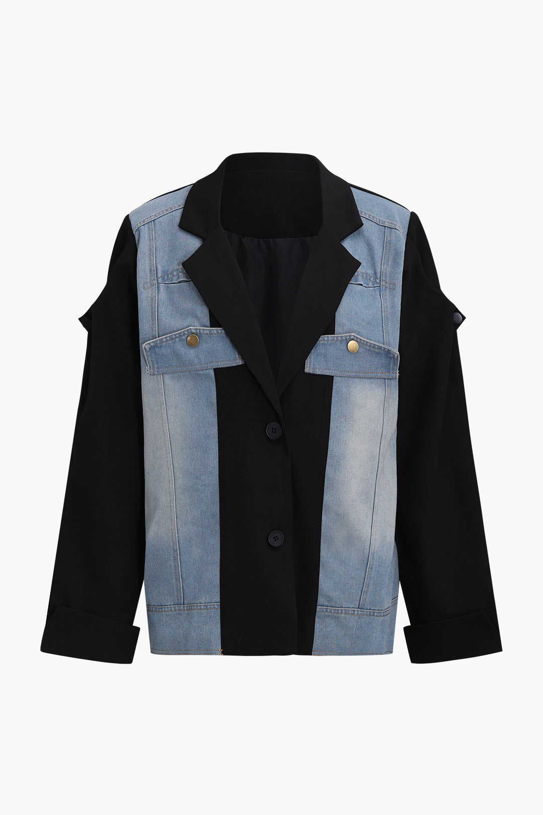 Denim patchwork item met reverskraag