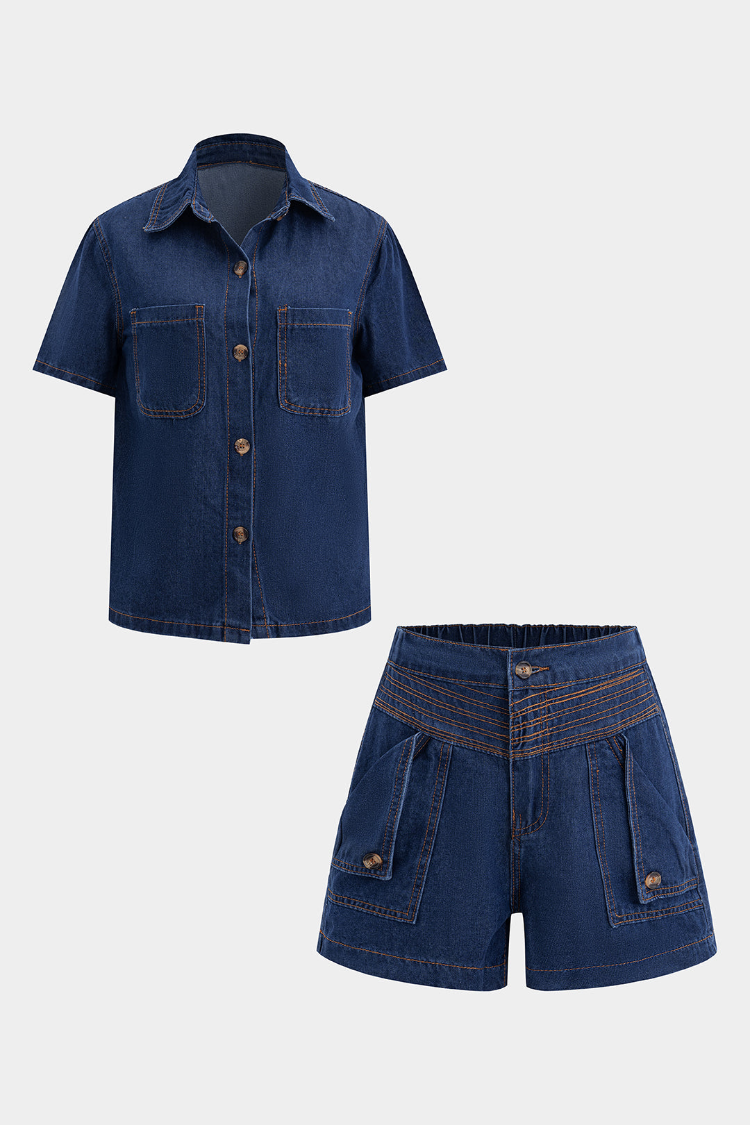 Denim set met blouse en short
