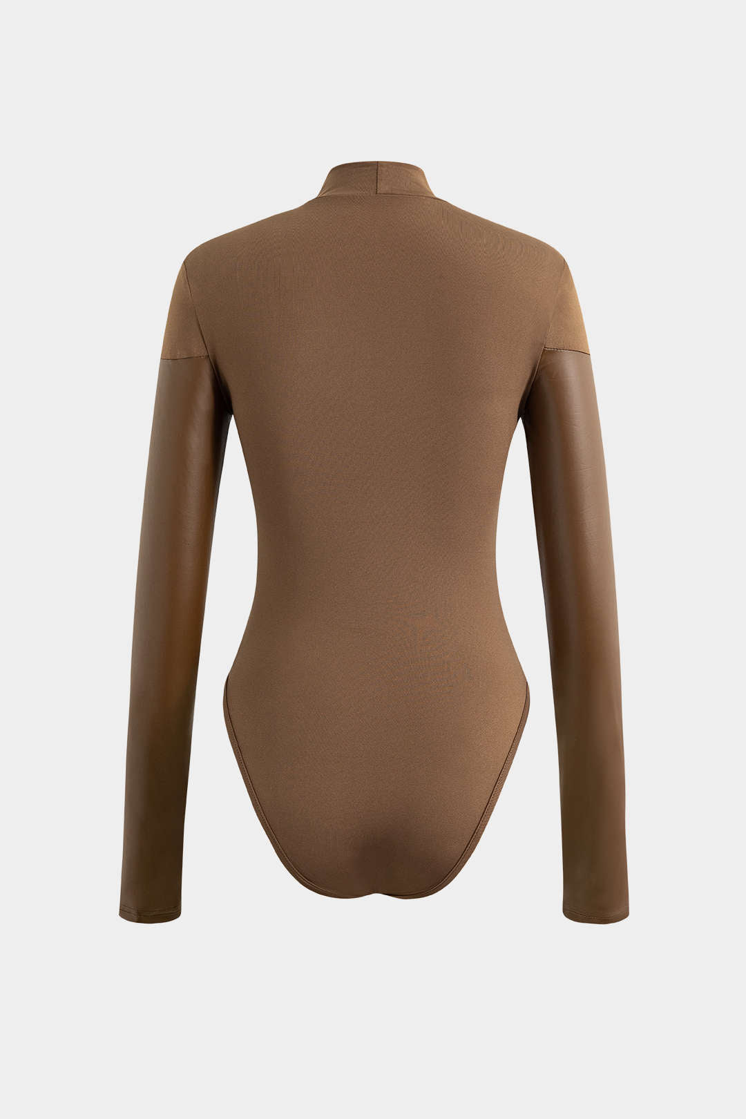 Leren-look body met opstaande kraag en lange mouwen