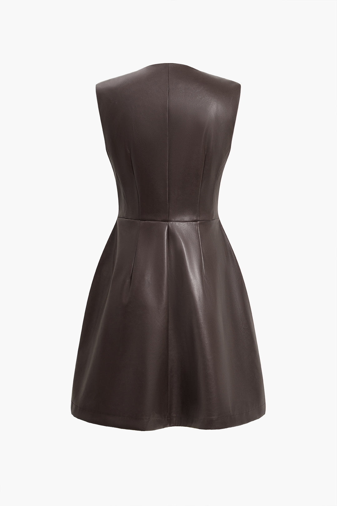 Effen leren-look minijurk met knoopjes