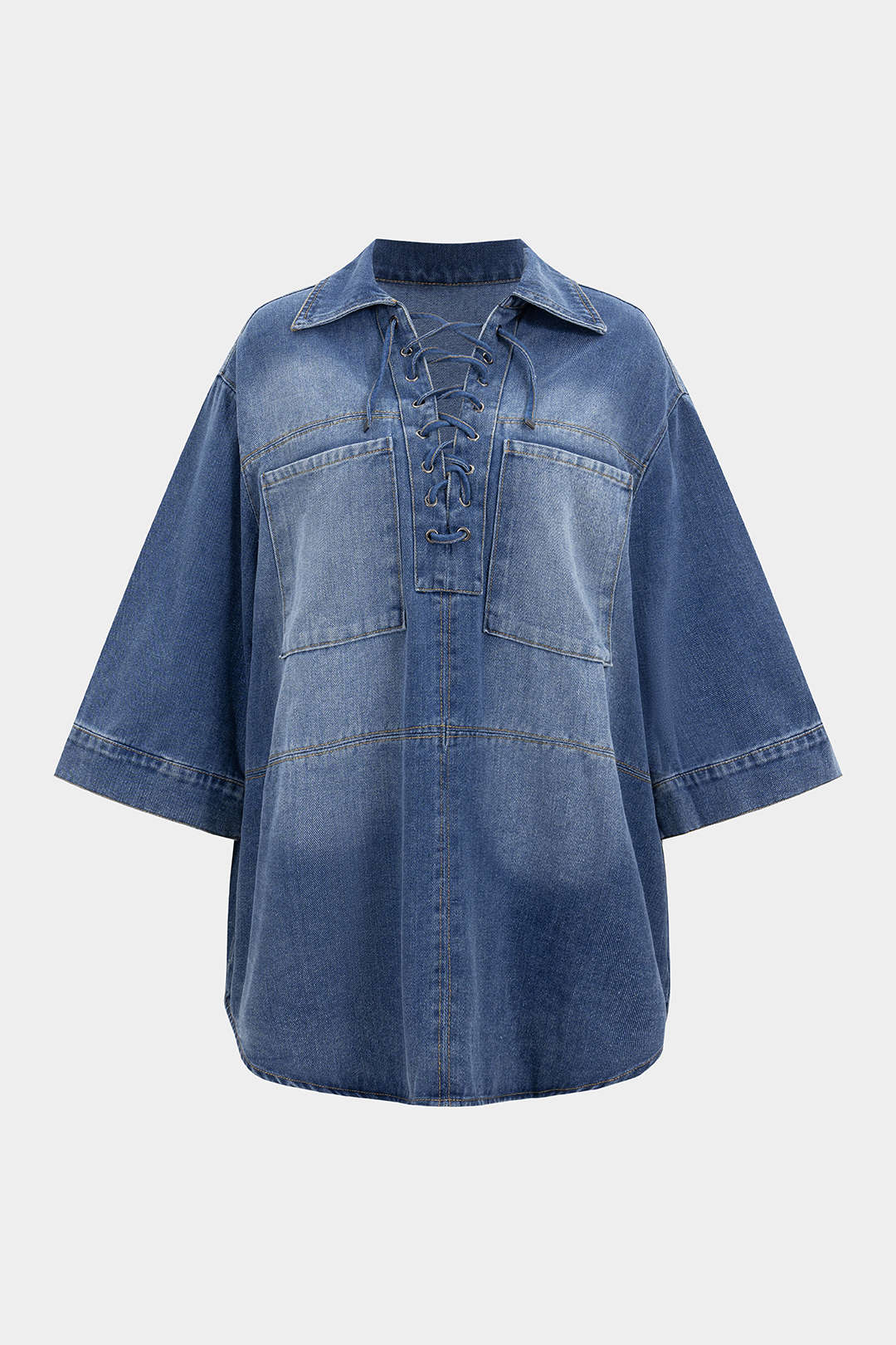 Merel - Denim blouse met strik en lange mouwen