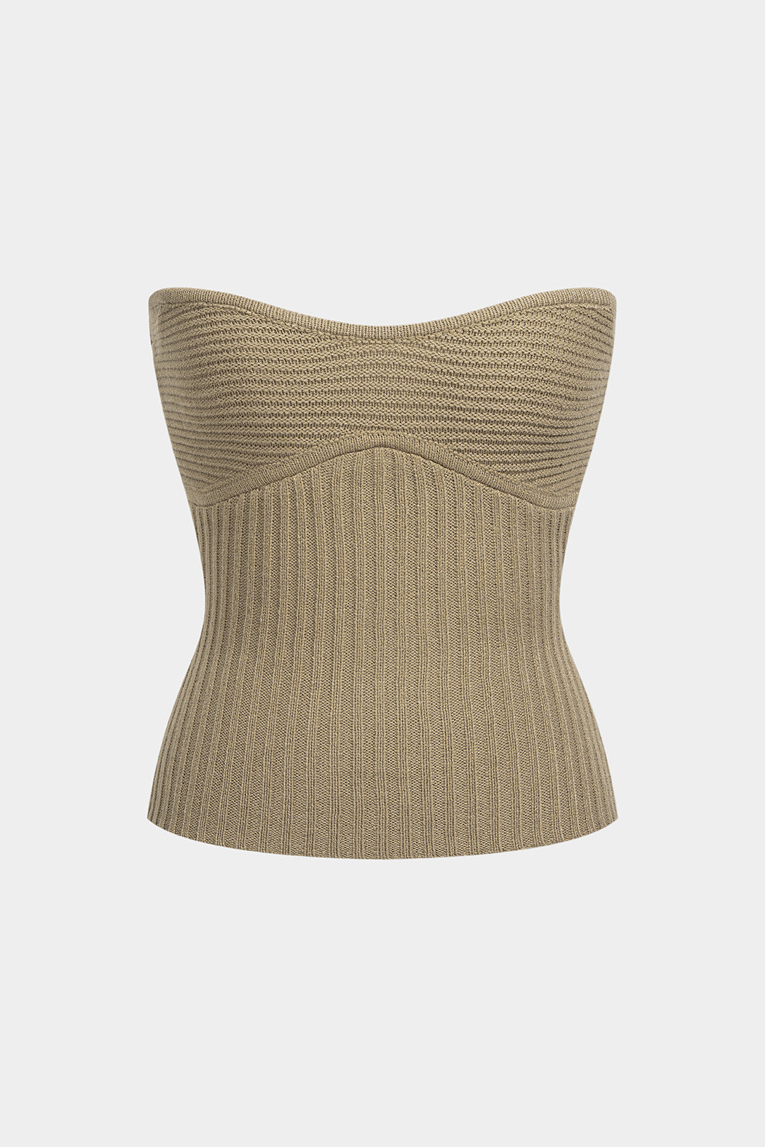 Gebreide geribde strapless top
