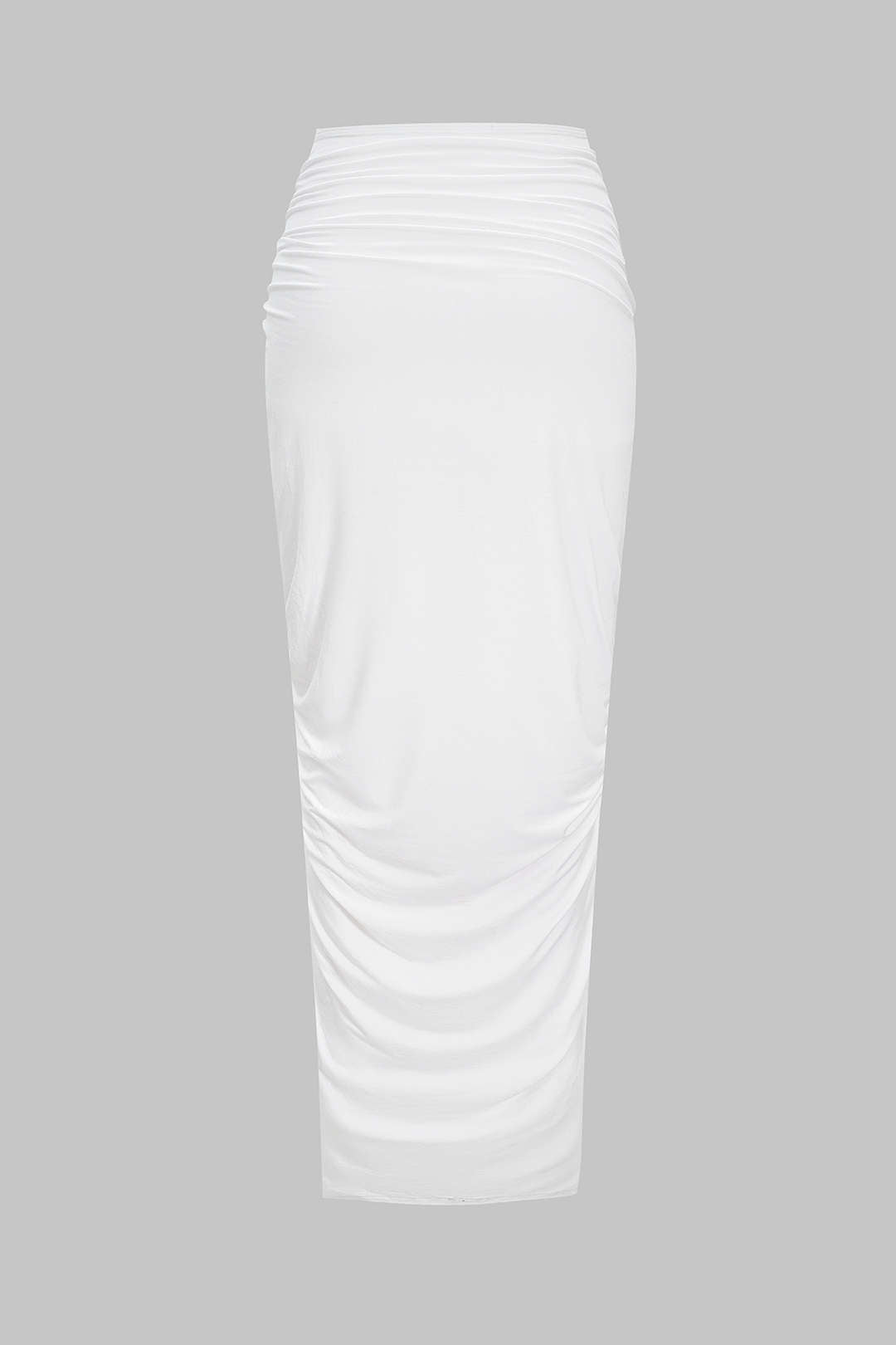 Asymmetrische rok met ruches, kettingdetail en split