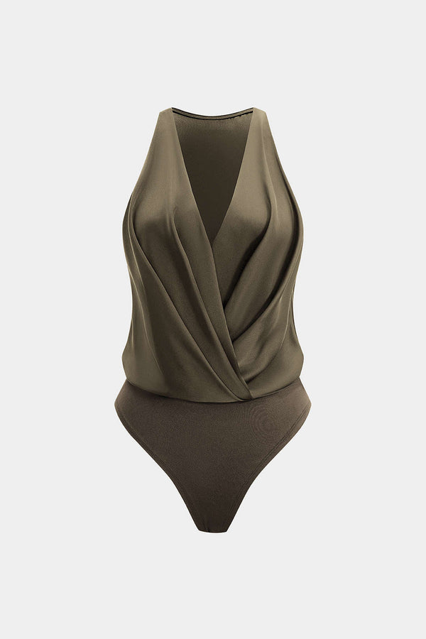 Satijnen mouwloze body met ruches