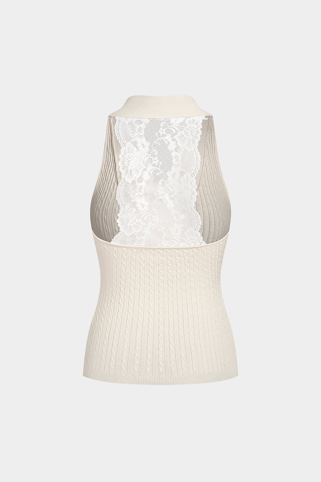 Gebreide patchwork tanktop met kant, V-hals en strik