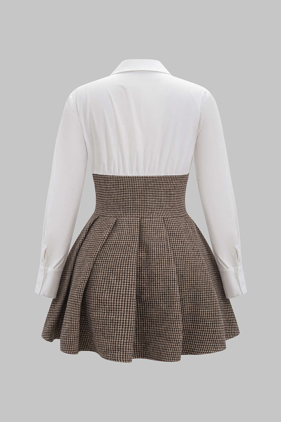 Pied-de-poule patchwork minijurk met hoge taille
