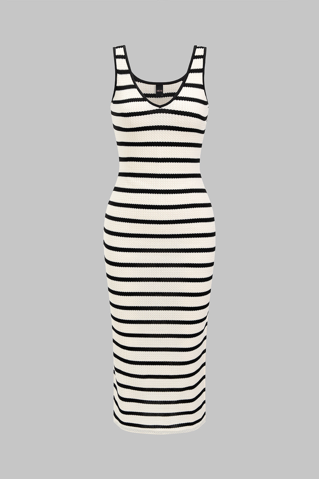Gestreepte mouwloze midijurk met V-hals