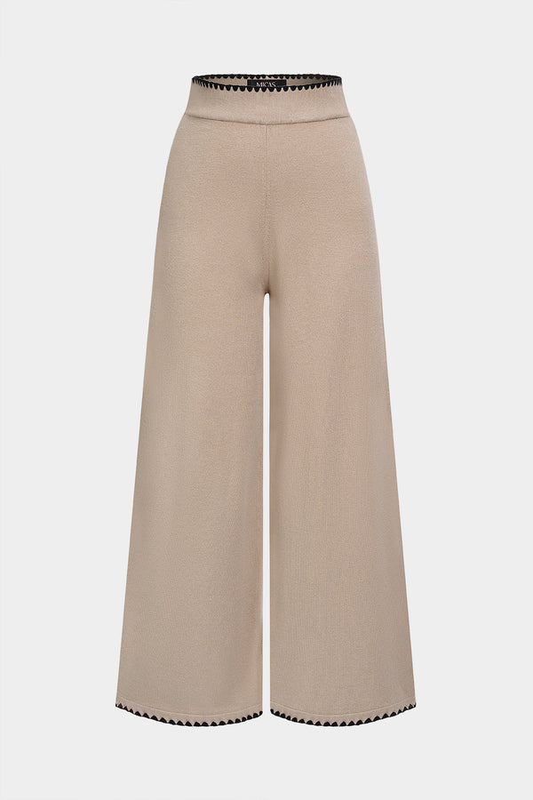 Gebreide broek met borduursel en wijde pijpen