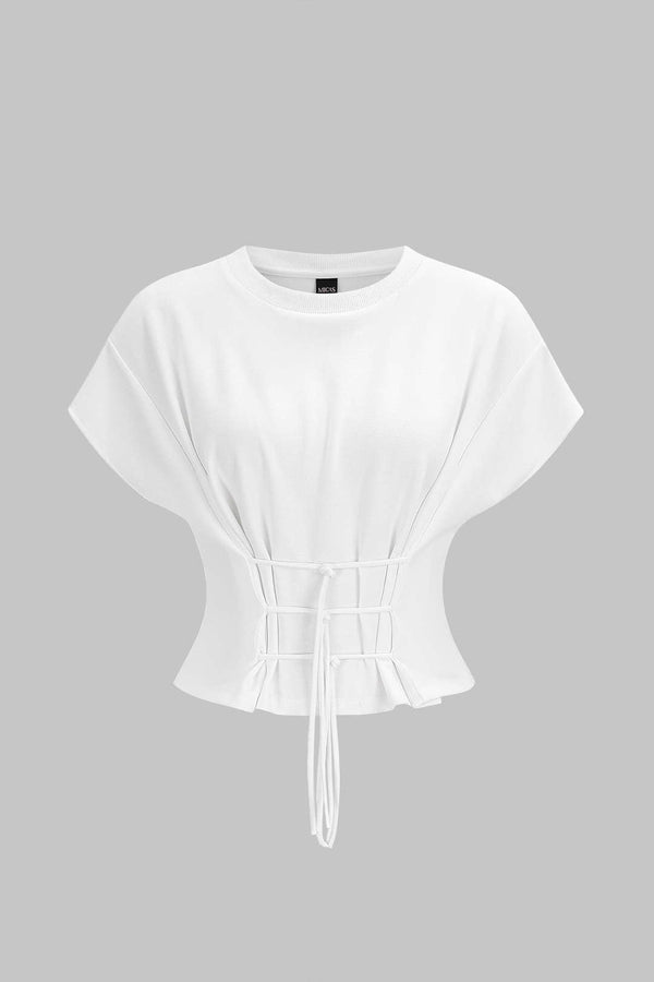 Ayla - T-shirt met ronde hals, strik en korte mouwen
