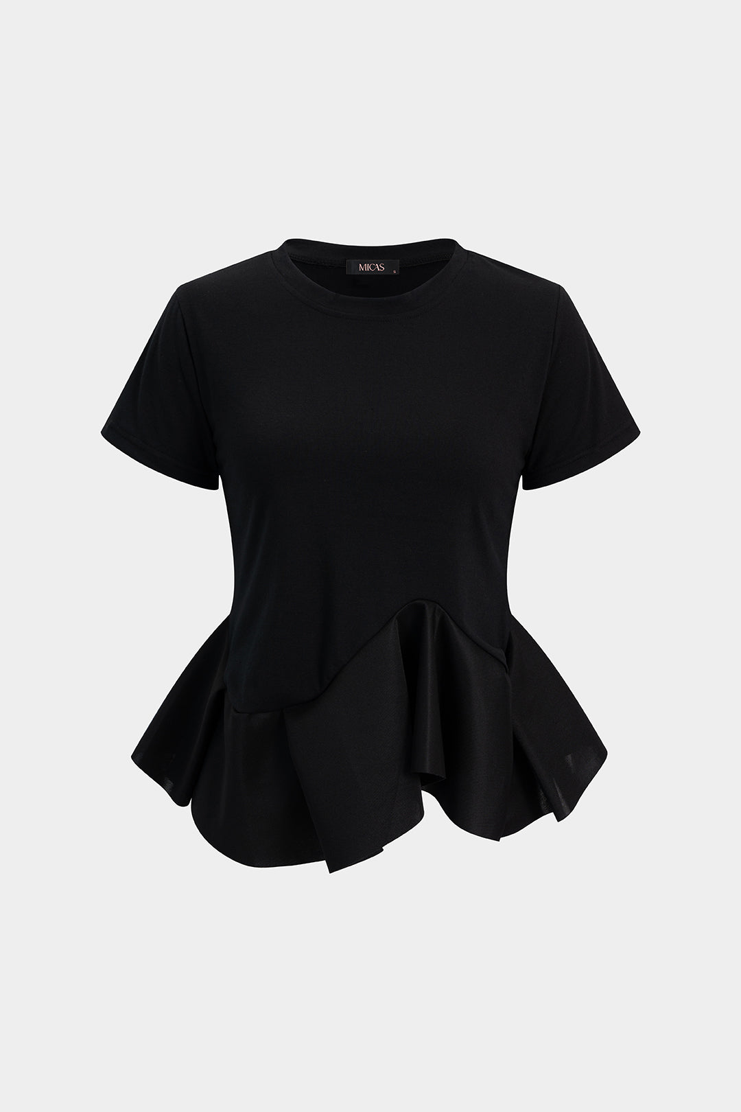 Effen T-shirt met ronde hals, volants en korte mouwen