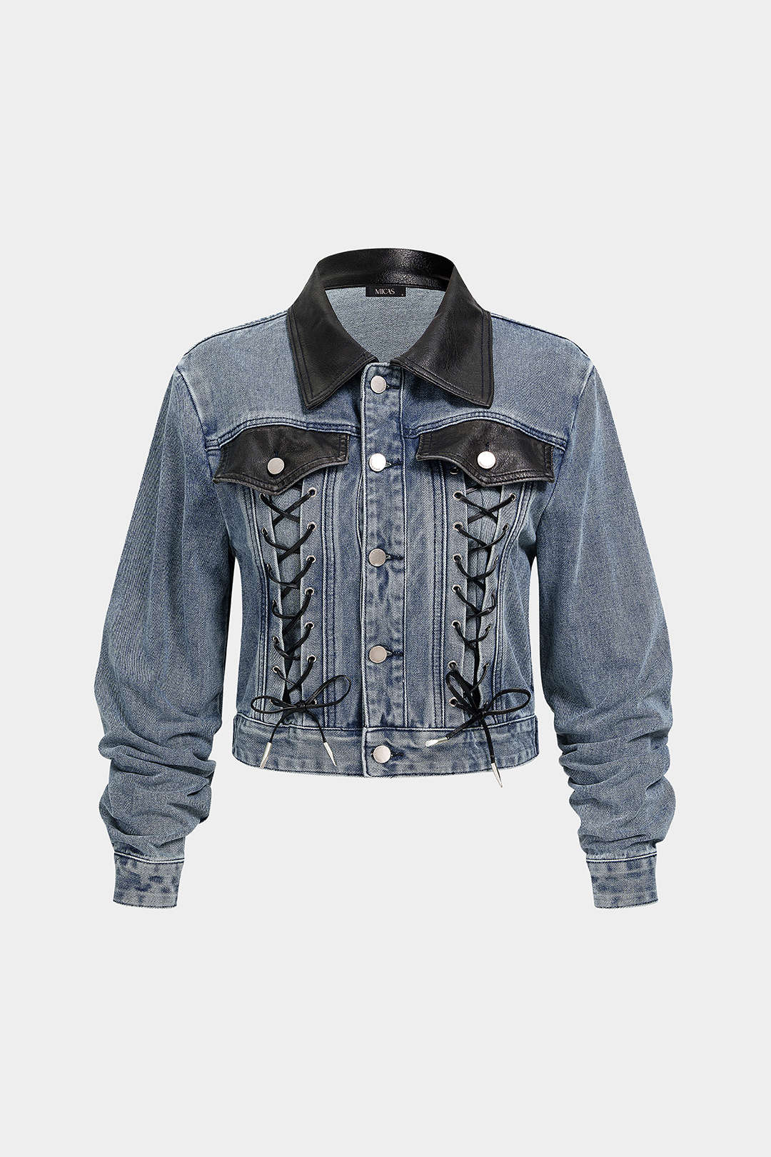 Denim patchwork jasje met strik