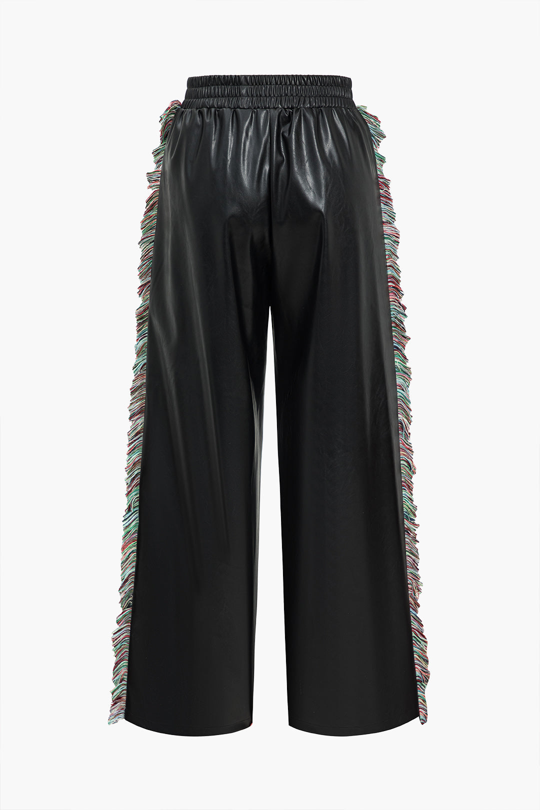 Effen leren-look pantalon met franjes