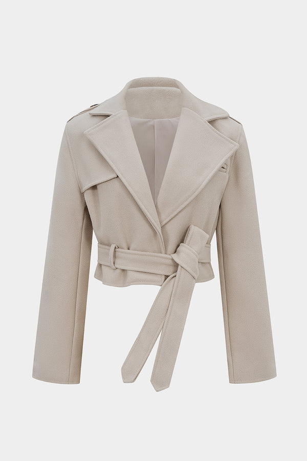 Wollen cropped blazer met riem