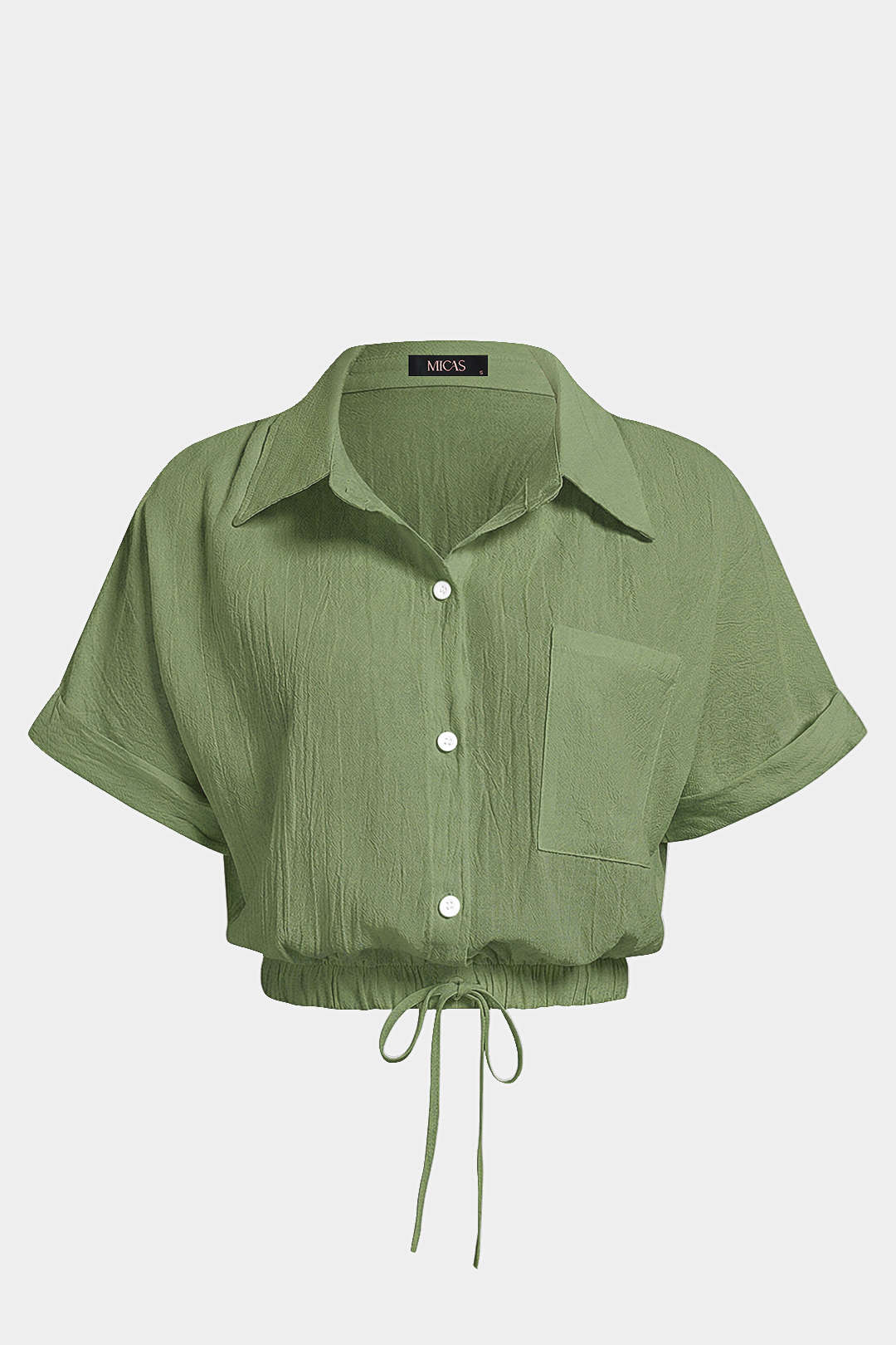 Blouse met revers, trekkoord en korte mouwen