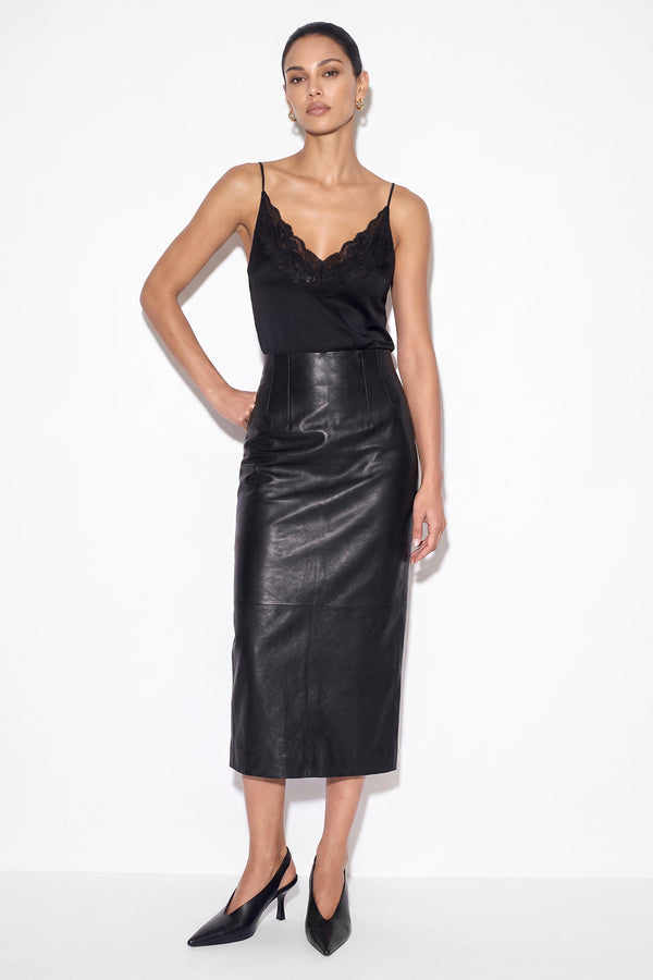 Leren-look midirok met split