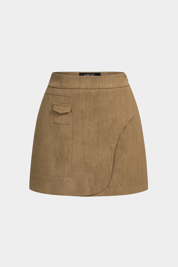 Noor - Leren-look asymmetrische minirok