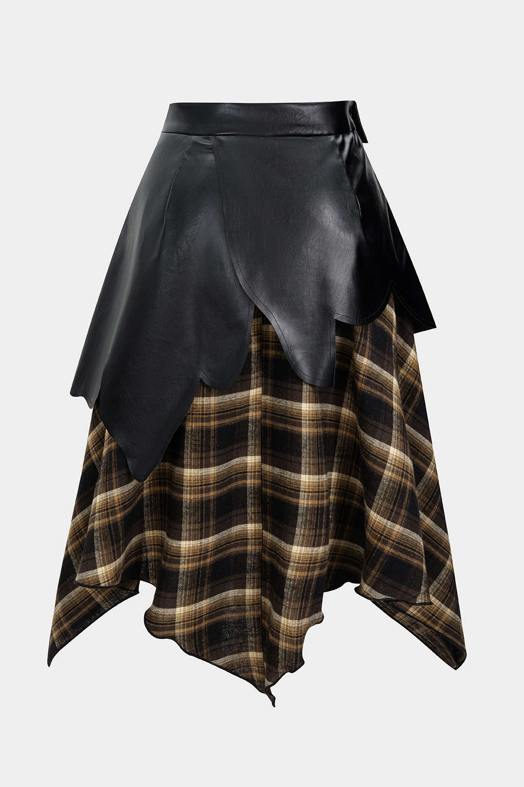 Colorblock geruite rok met strik en zakken