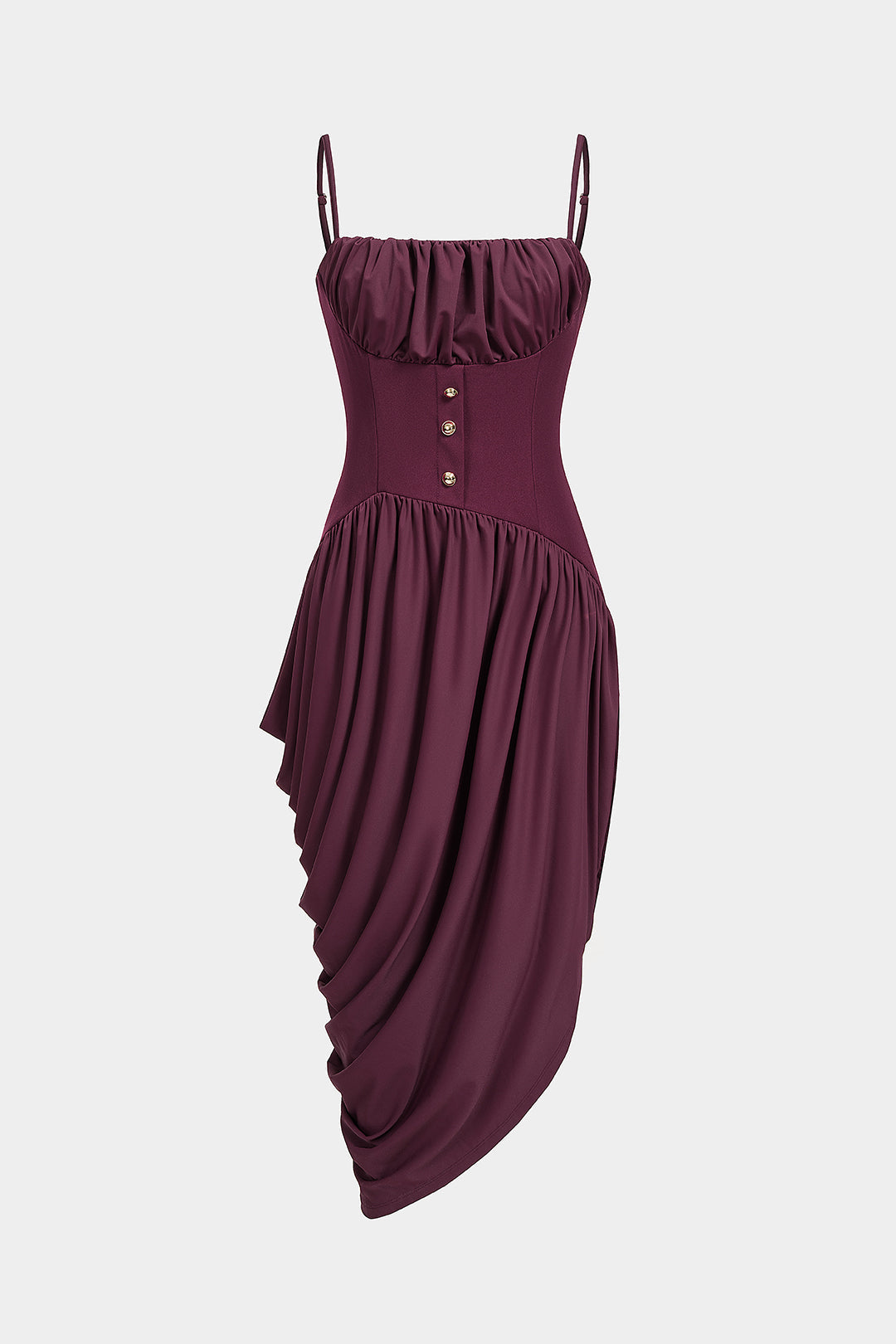 Gwen - Asymmetrische mouwloze midijurk met ruches