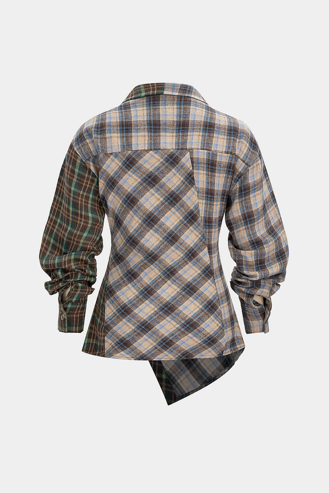 Geruite asymmetrische blouse met knoopjes en lange mouwen