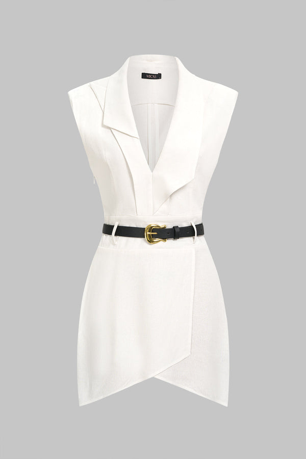 Asymmetrische mouwloze minijurk met ruches en riem