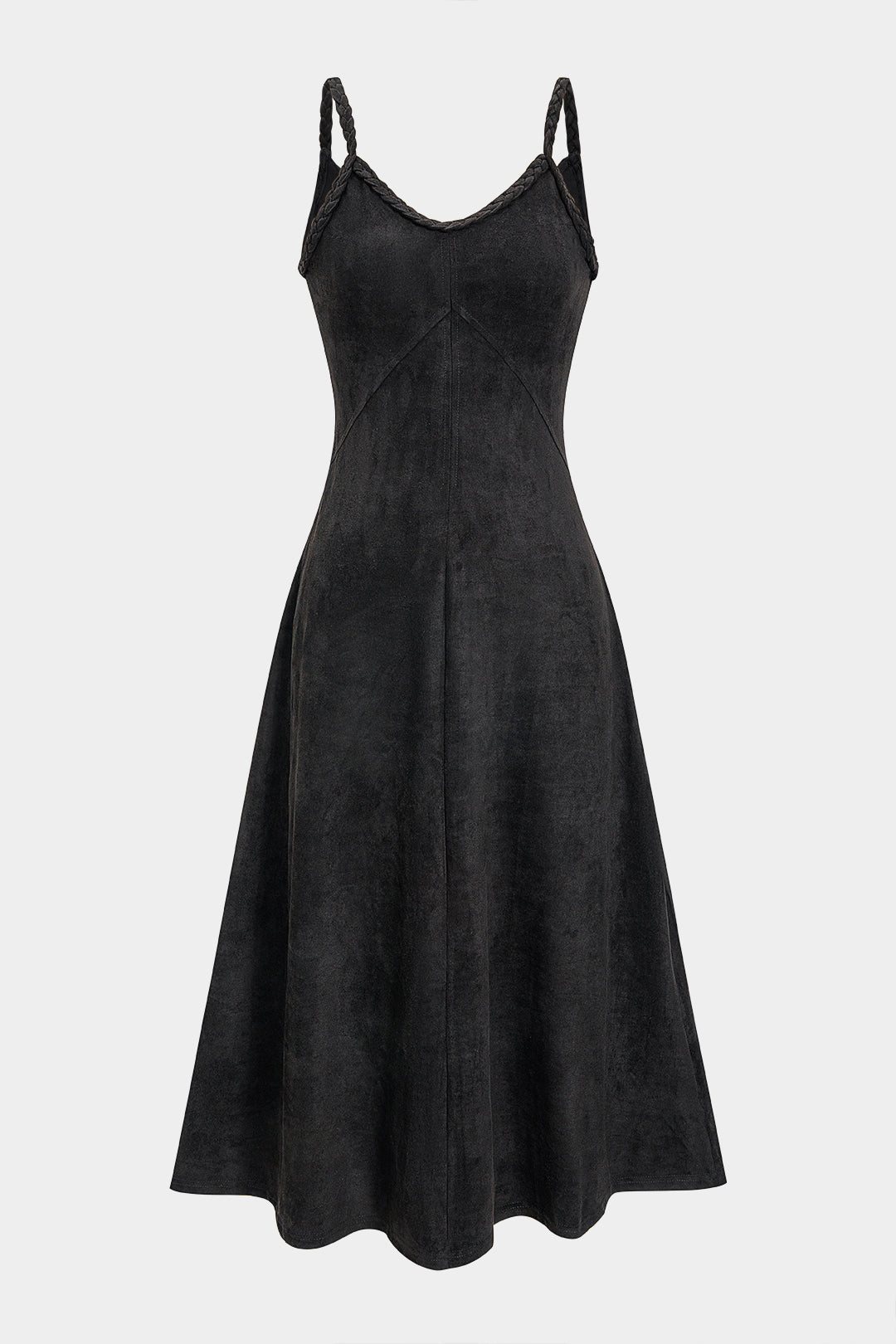Suède mouwloze midijurk met gedraaid detail en knoopdetail