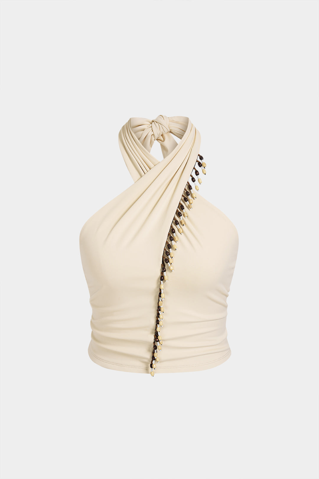 Tanktop met kralen, halternek en strik
