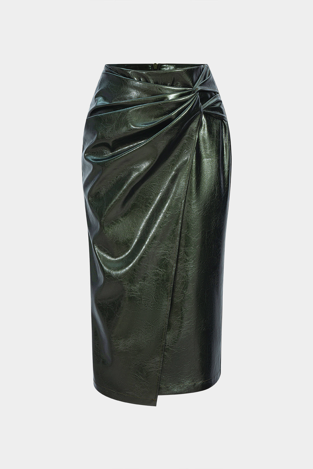 Leren-look asymmetrische rok met hoge taille en ruches