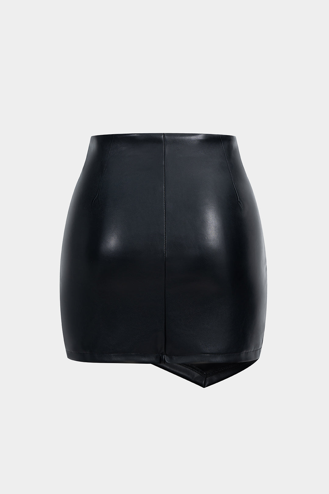 Asymmetrische leren-look minirok met ruches