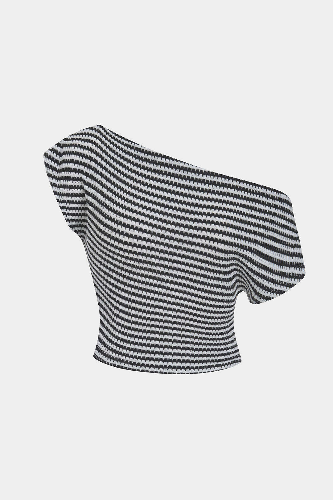 Gestreept T-shirt met één schouder en korte mouwen
