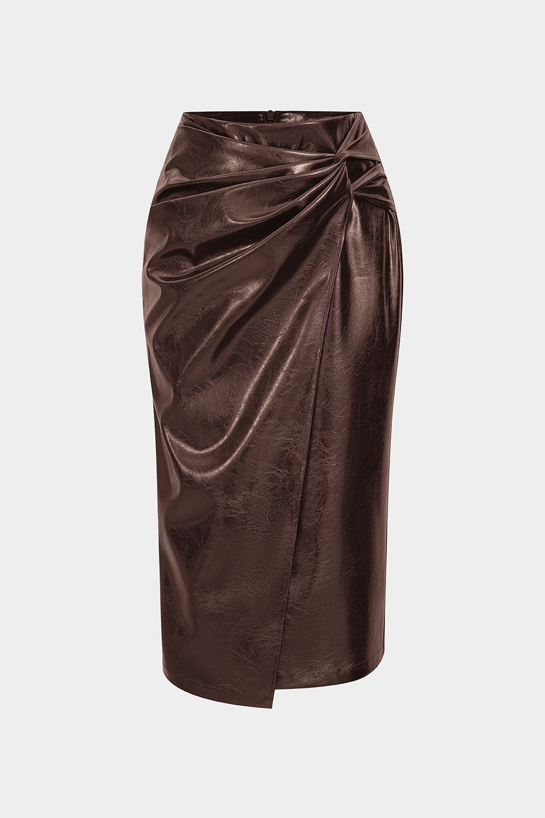 Leren-look asymmetrische rok met hoge taille en ruches