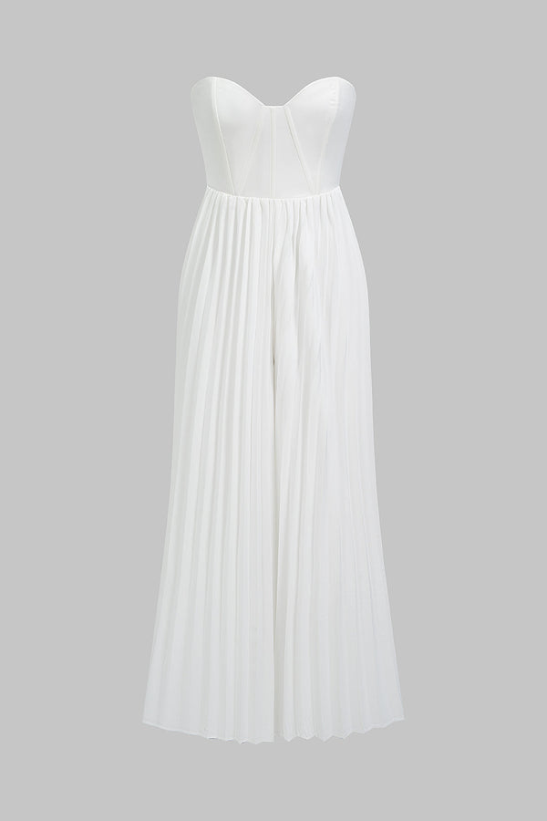 Geplooide jumpsuit met rits en strapless pasvorm