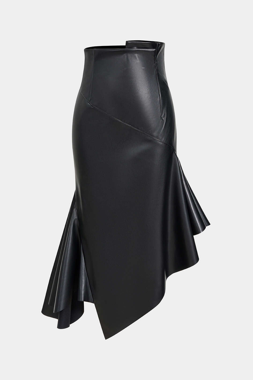 Yasmin - Leren-look asymmetrische rok met ruches