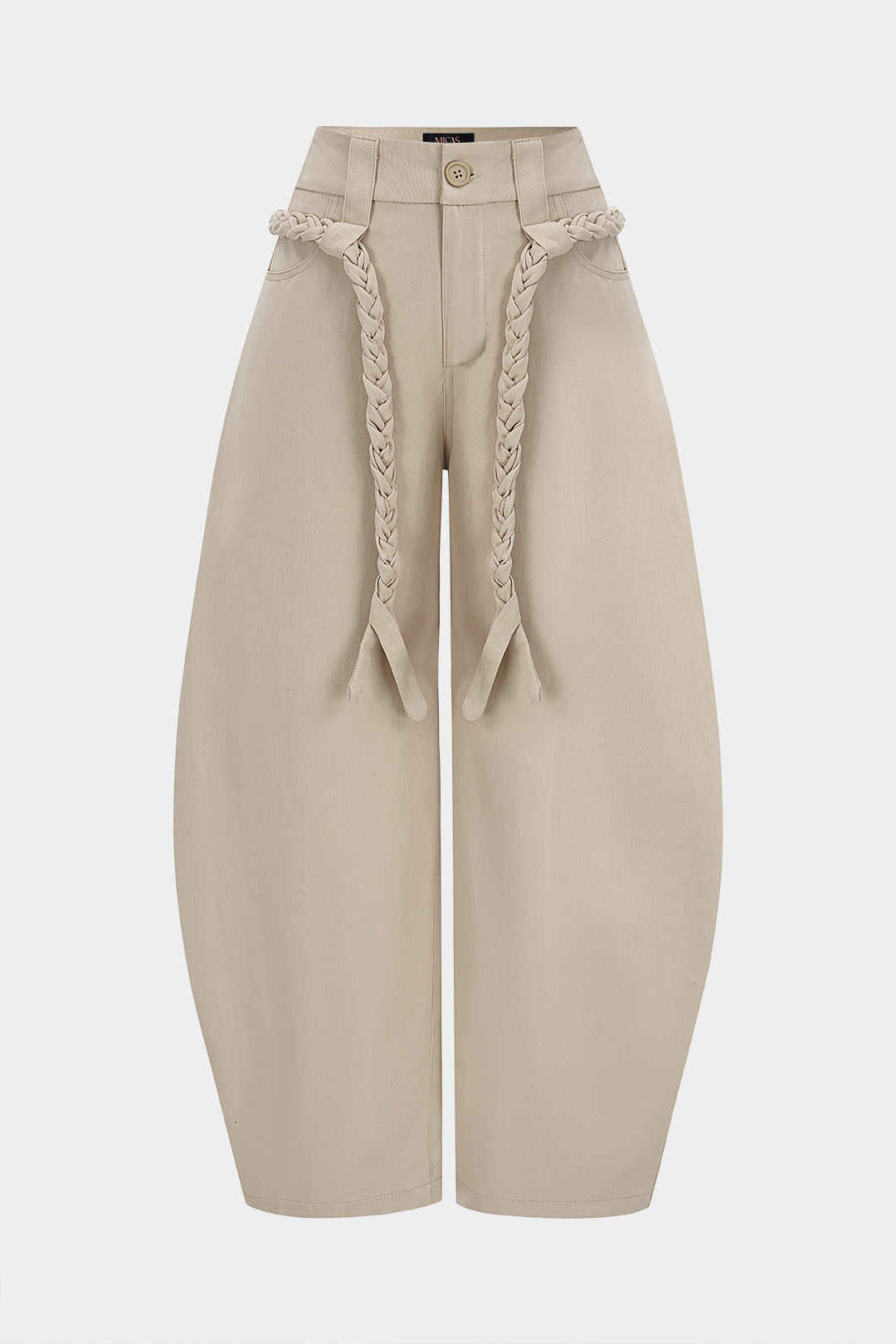 Broek met riem, zakken en wijde pijpen