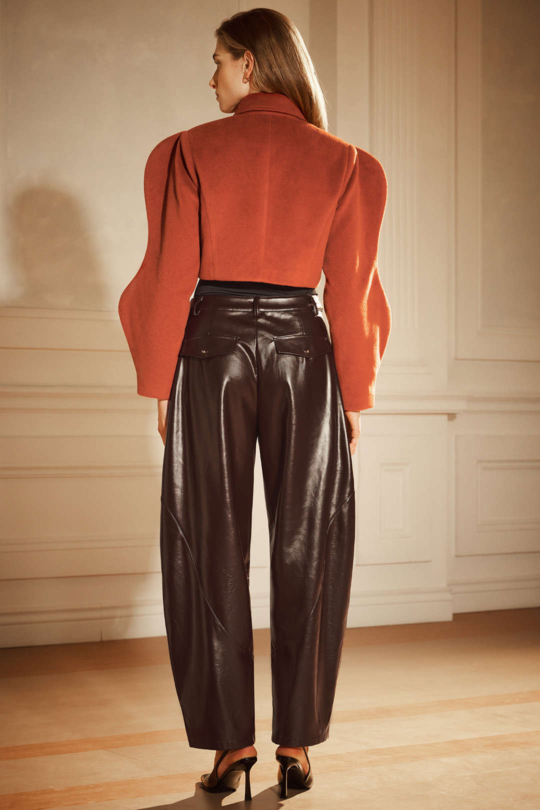 Leren-look metallic broek met ballonmodel