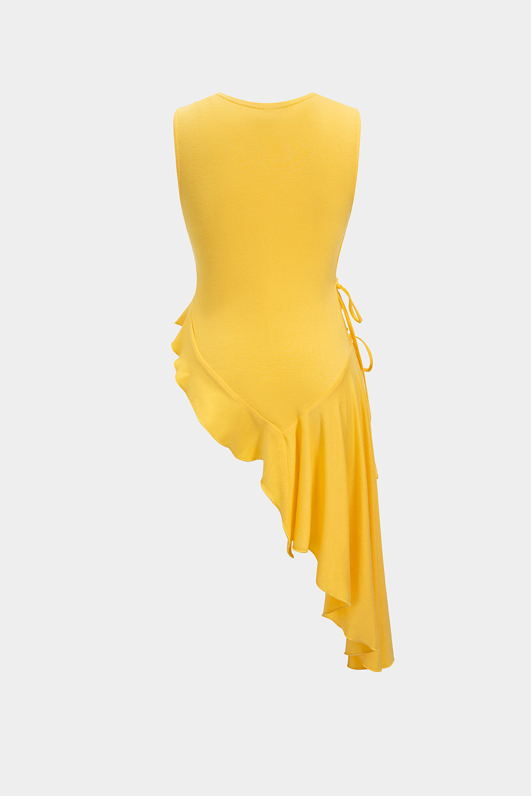 Asymmetrische tanktop met ronde hals, trekkoord en ruches