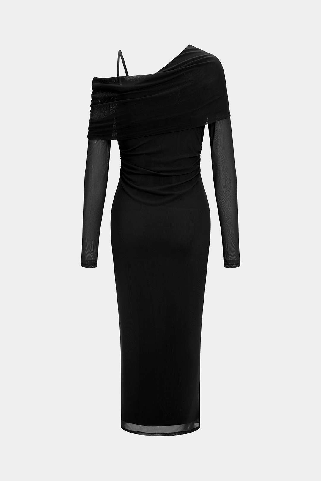 Mesh asymmetrische maxijurk met spaghettibandjes