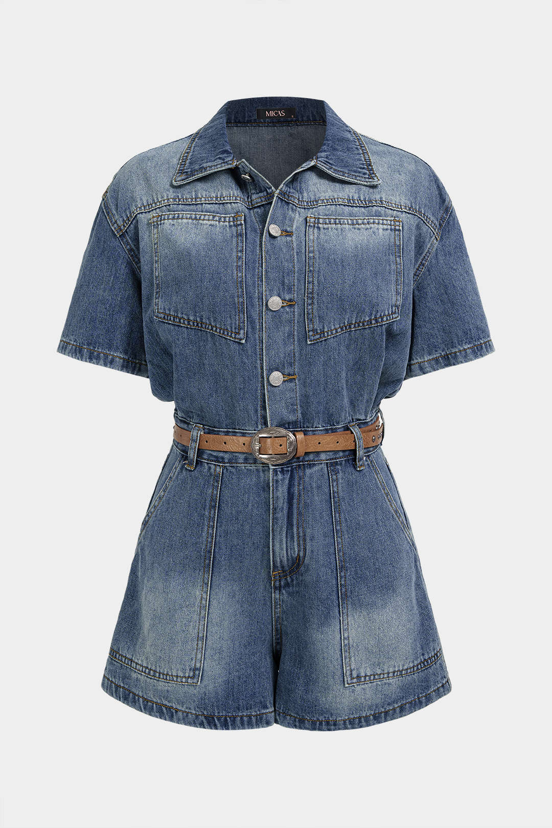 Denim playsuit met korte mouwen
