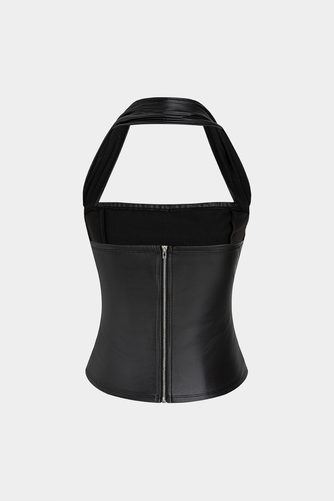 Lara - Leren-look tanktop met halternek en open rug