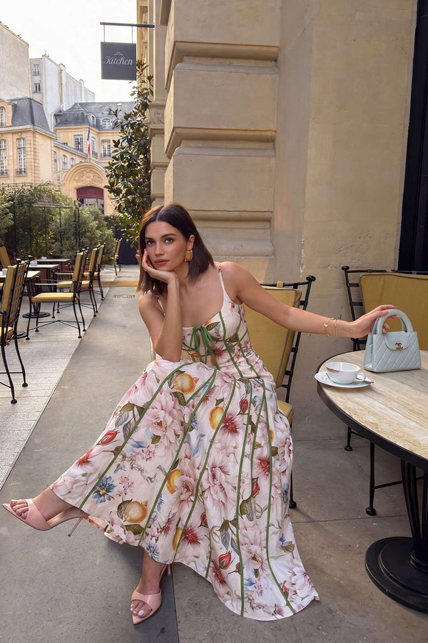 Bloemenprint mouwloze maxijurk met strik en spaghettibandjes