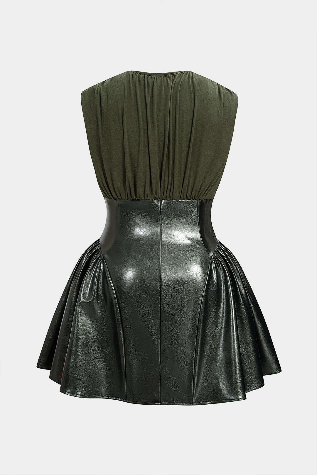 Chloé - Leren-look patchwork minijurk met ruches