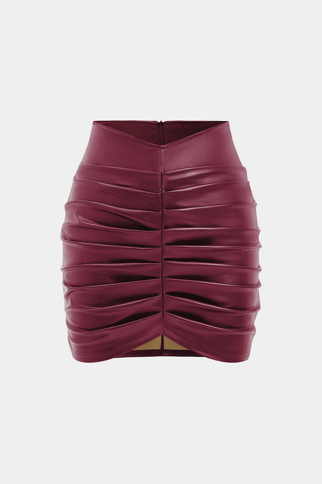 Paula - Effen leren-look rok met ruches