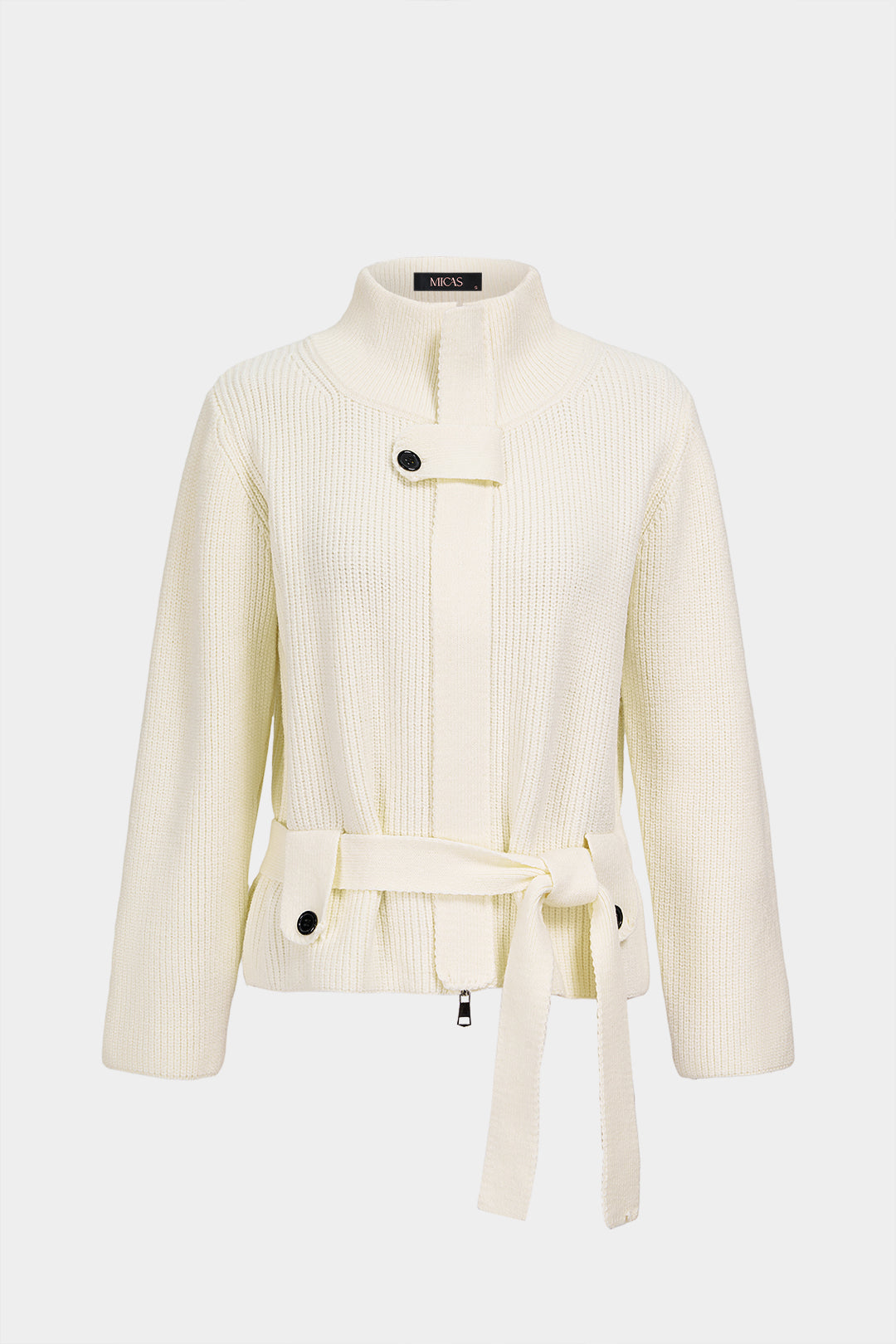 Gebreide top met riem, knoopjes en lange mouwen